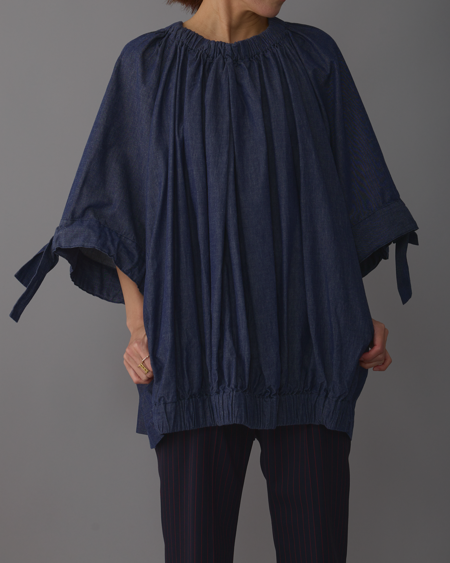 gather blouse short denim