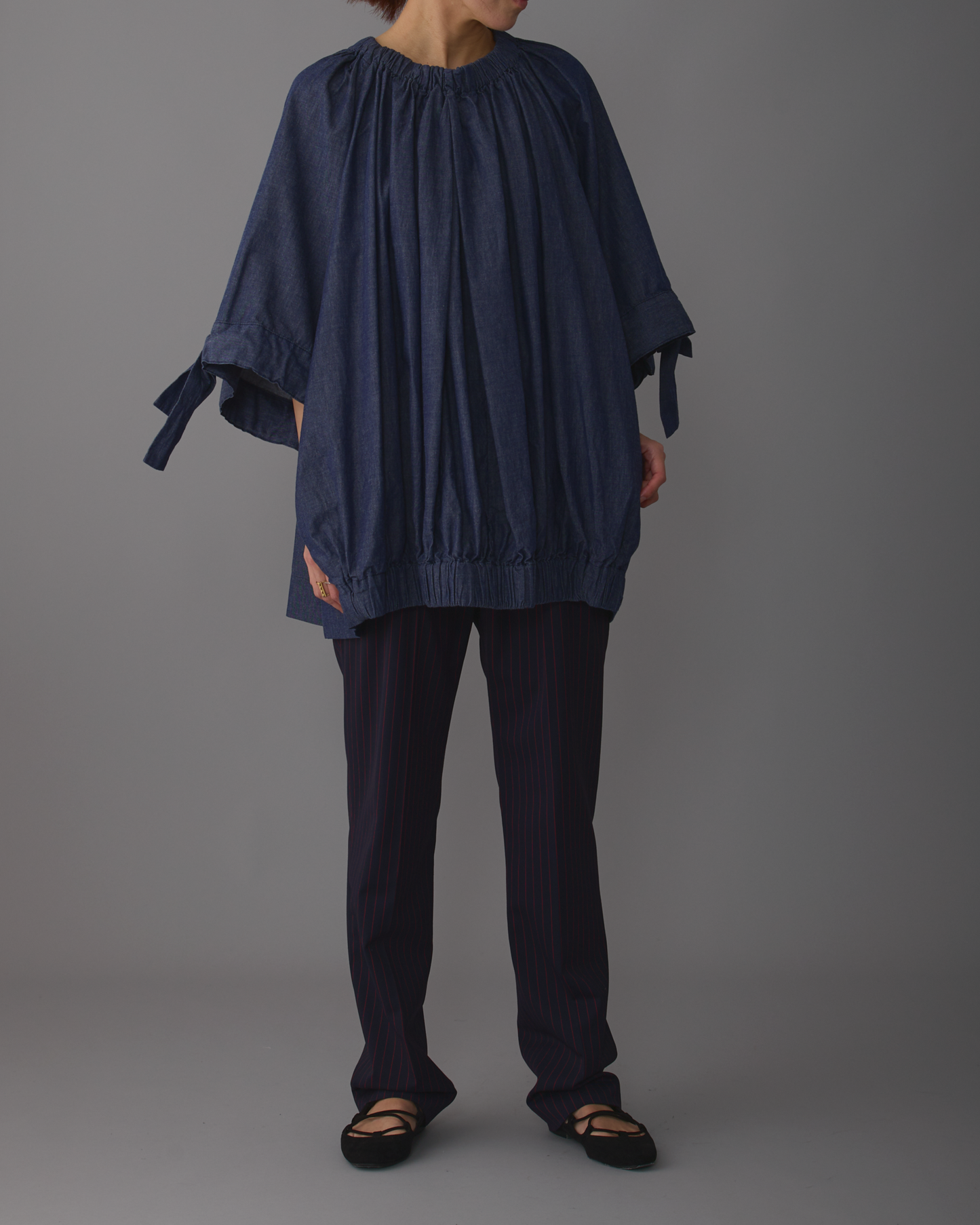gather blouse short denim