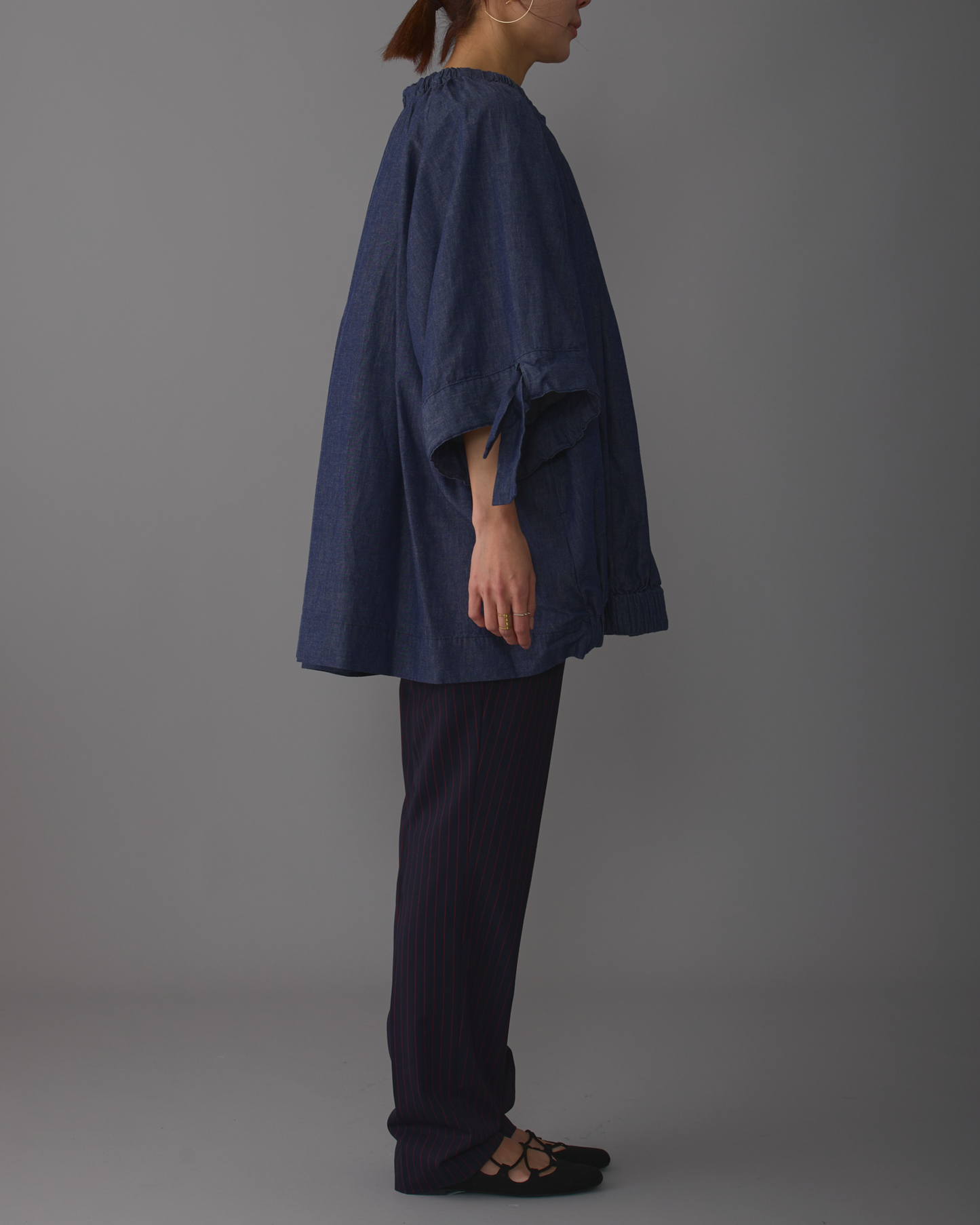 gather blouse short denim