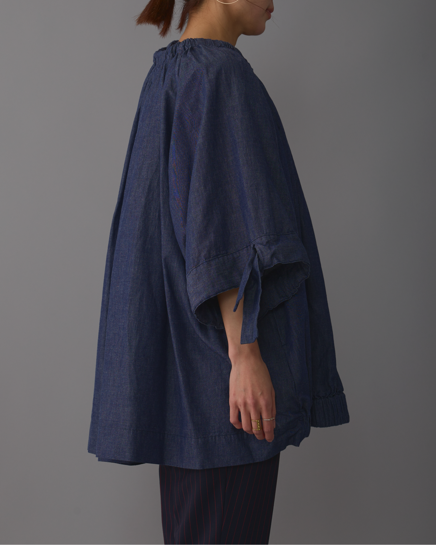 gather blouse short denim