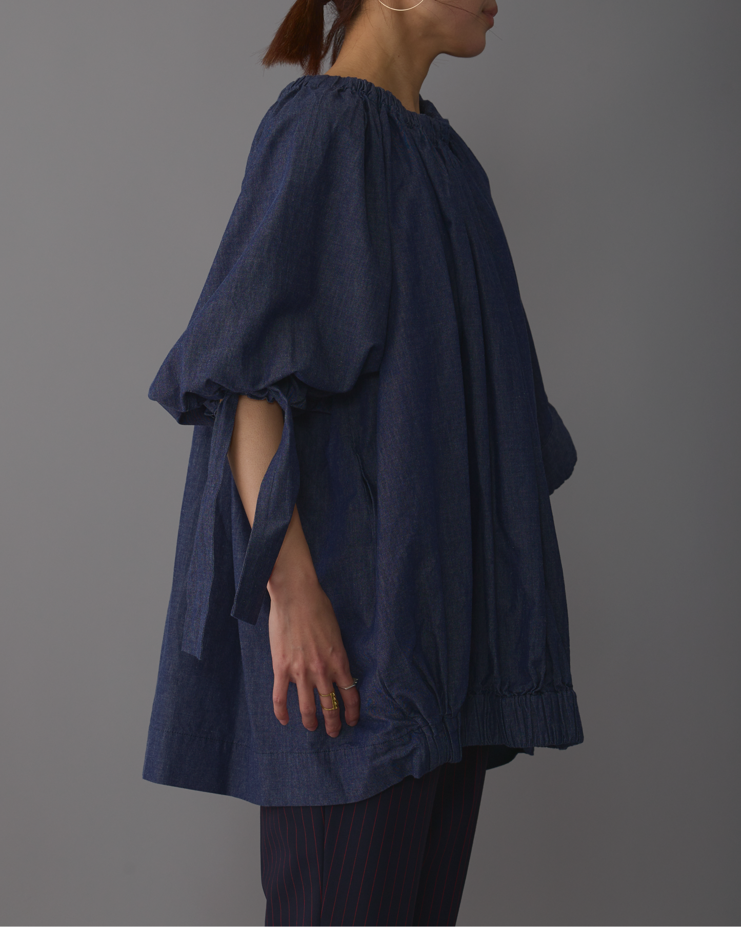 gather blouse short denim