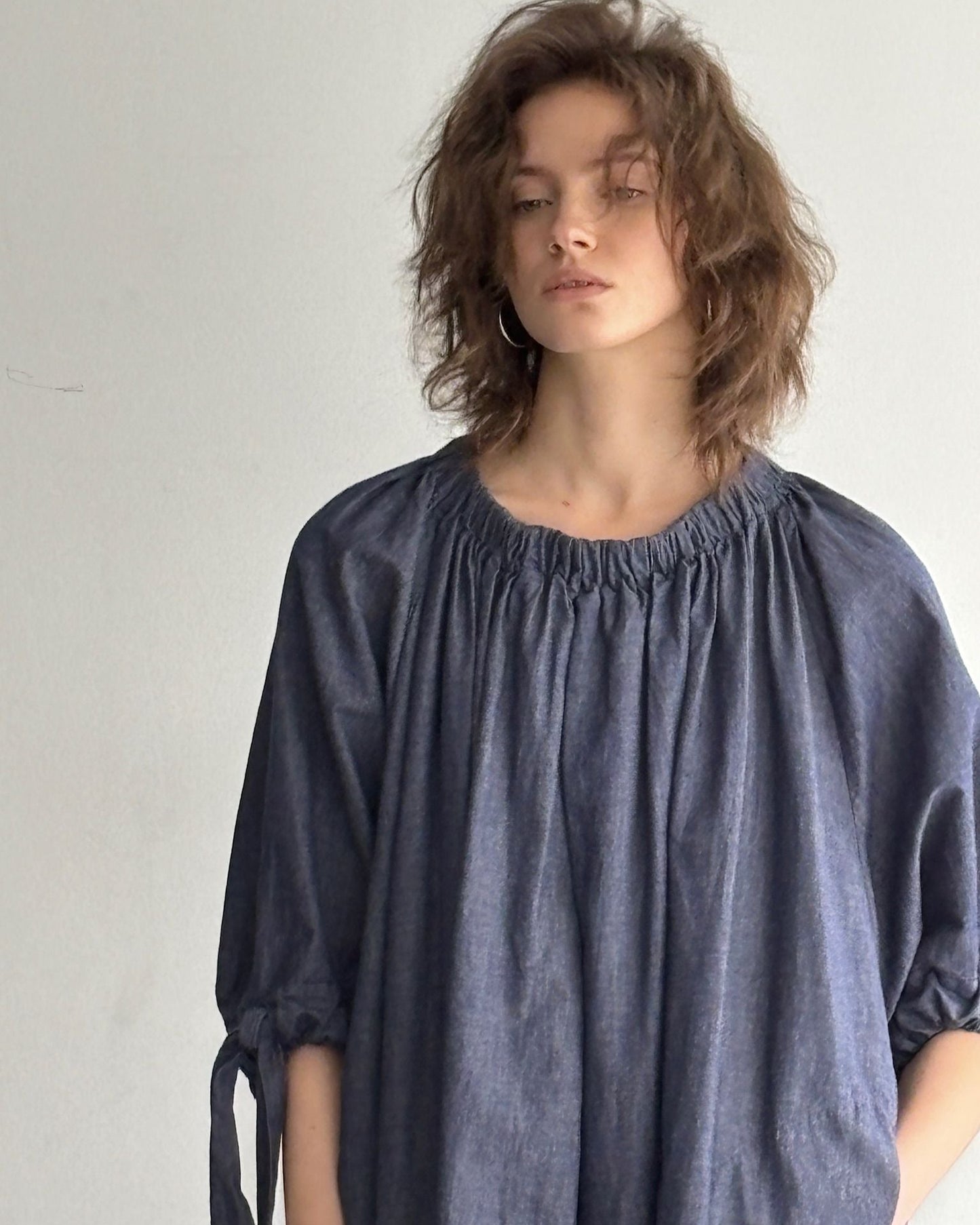 gather blouse denim