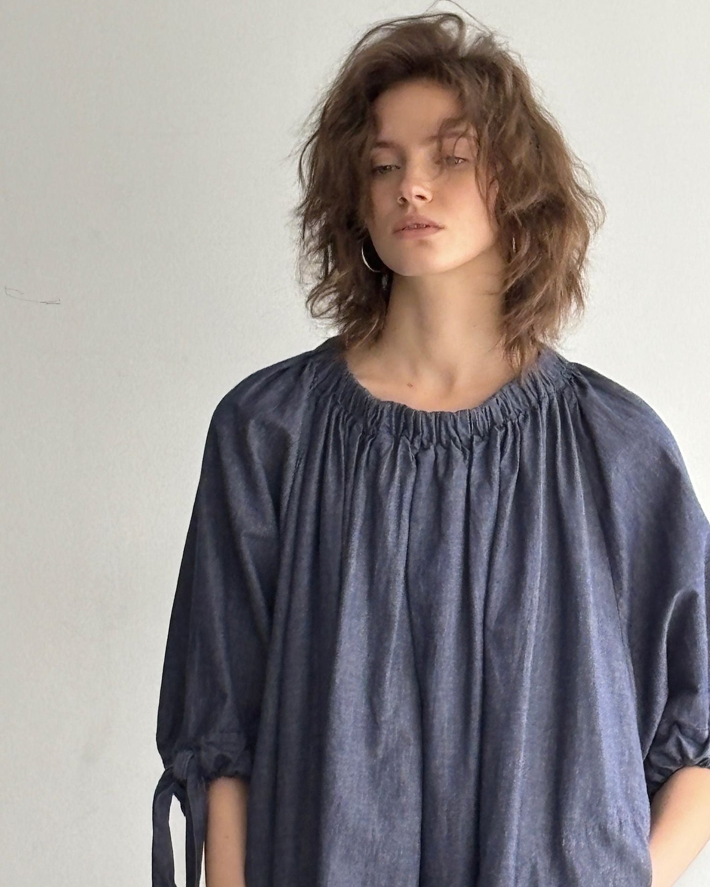 gather blouse short denim