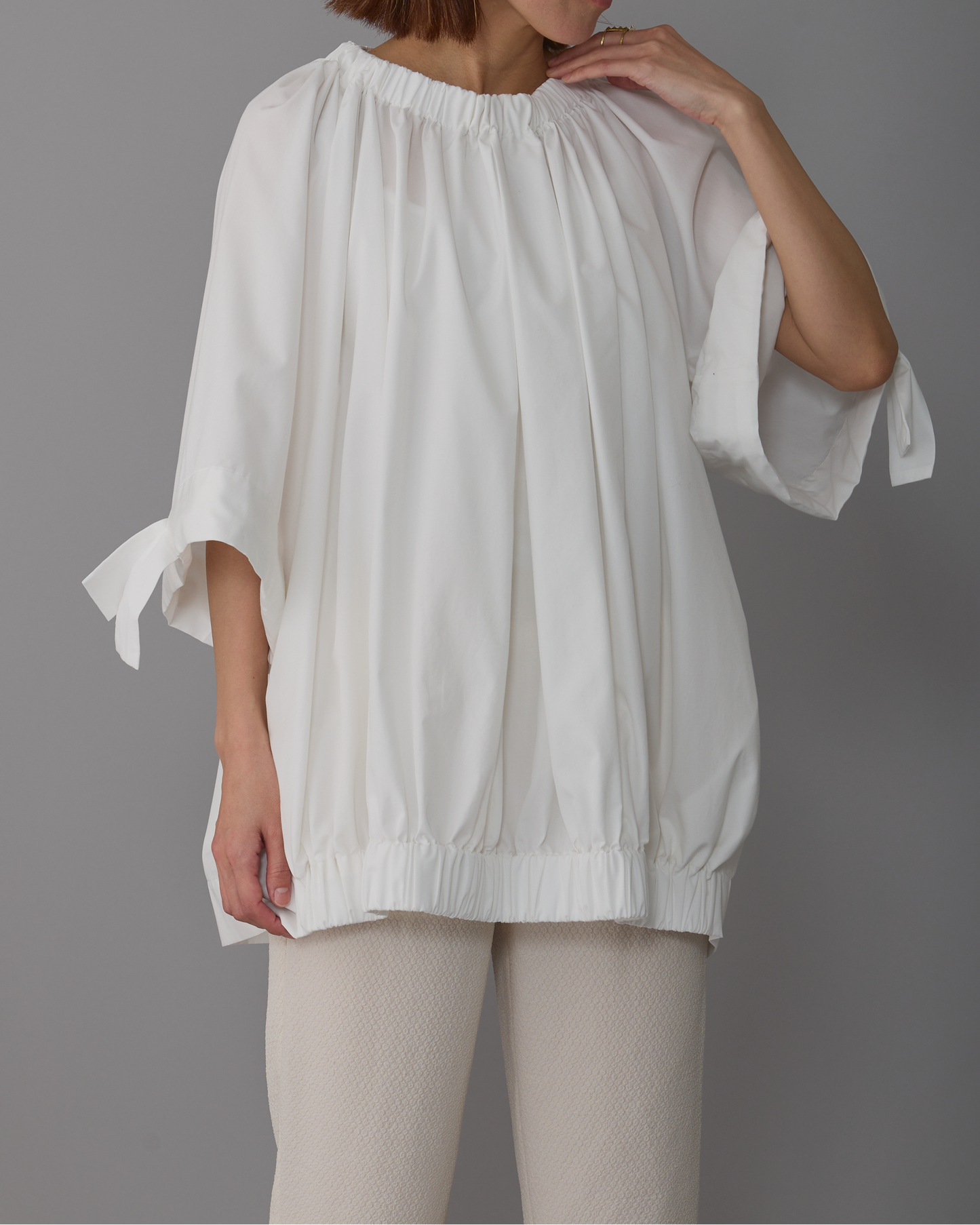 gather blouse short White
