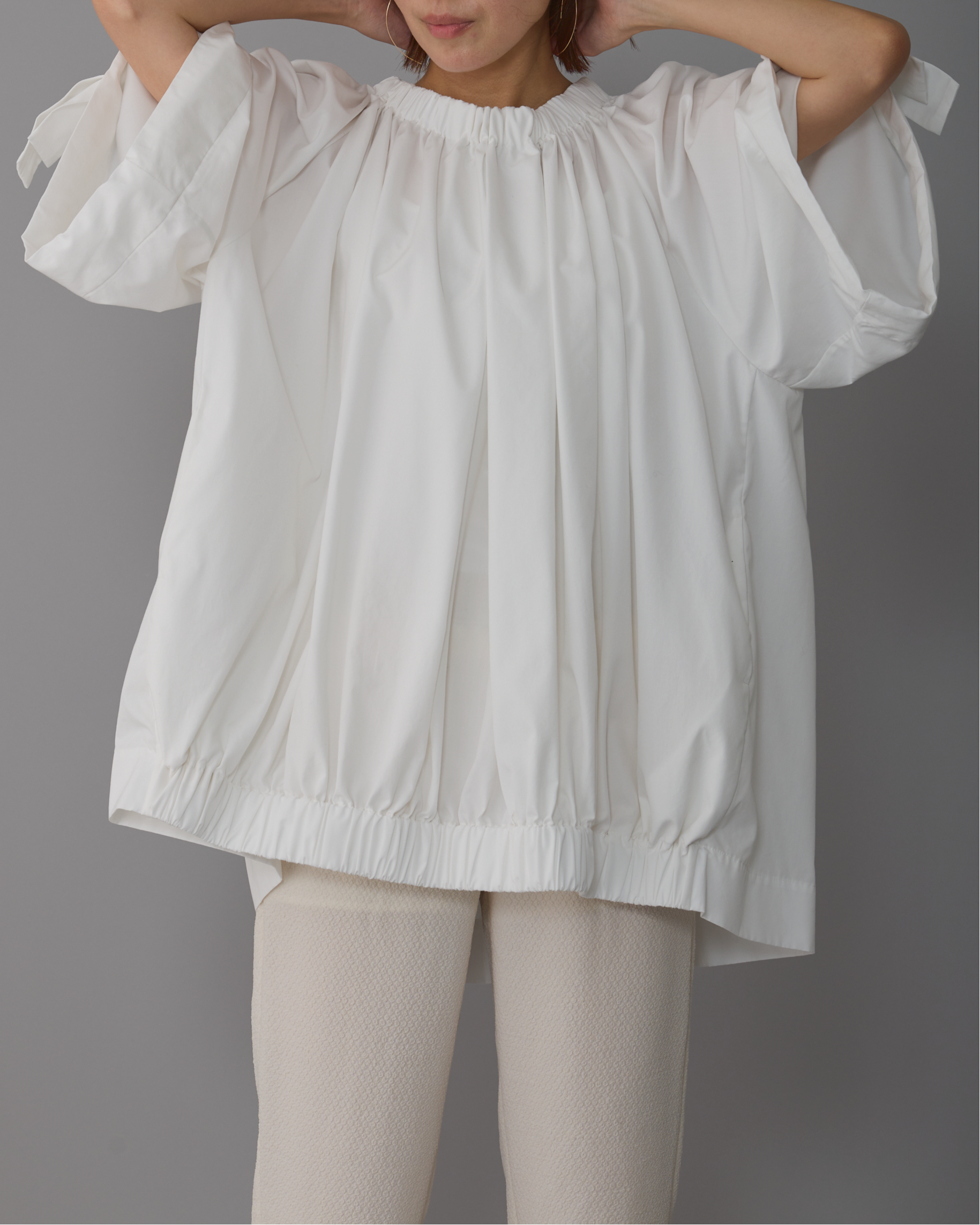 gather blouse short White – ALLLOU gather blouse short White – ALLLOU