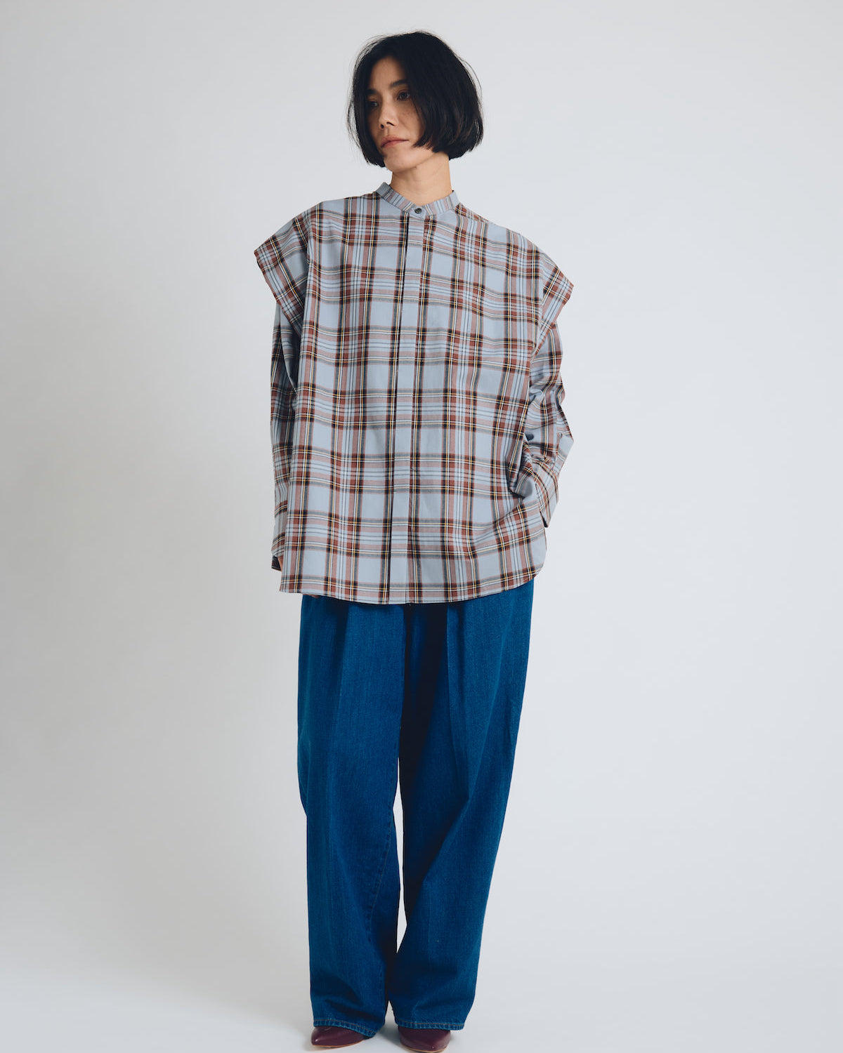 checked 2way sleeves shirt