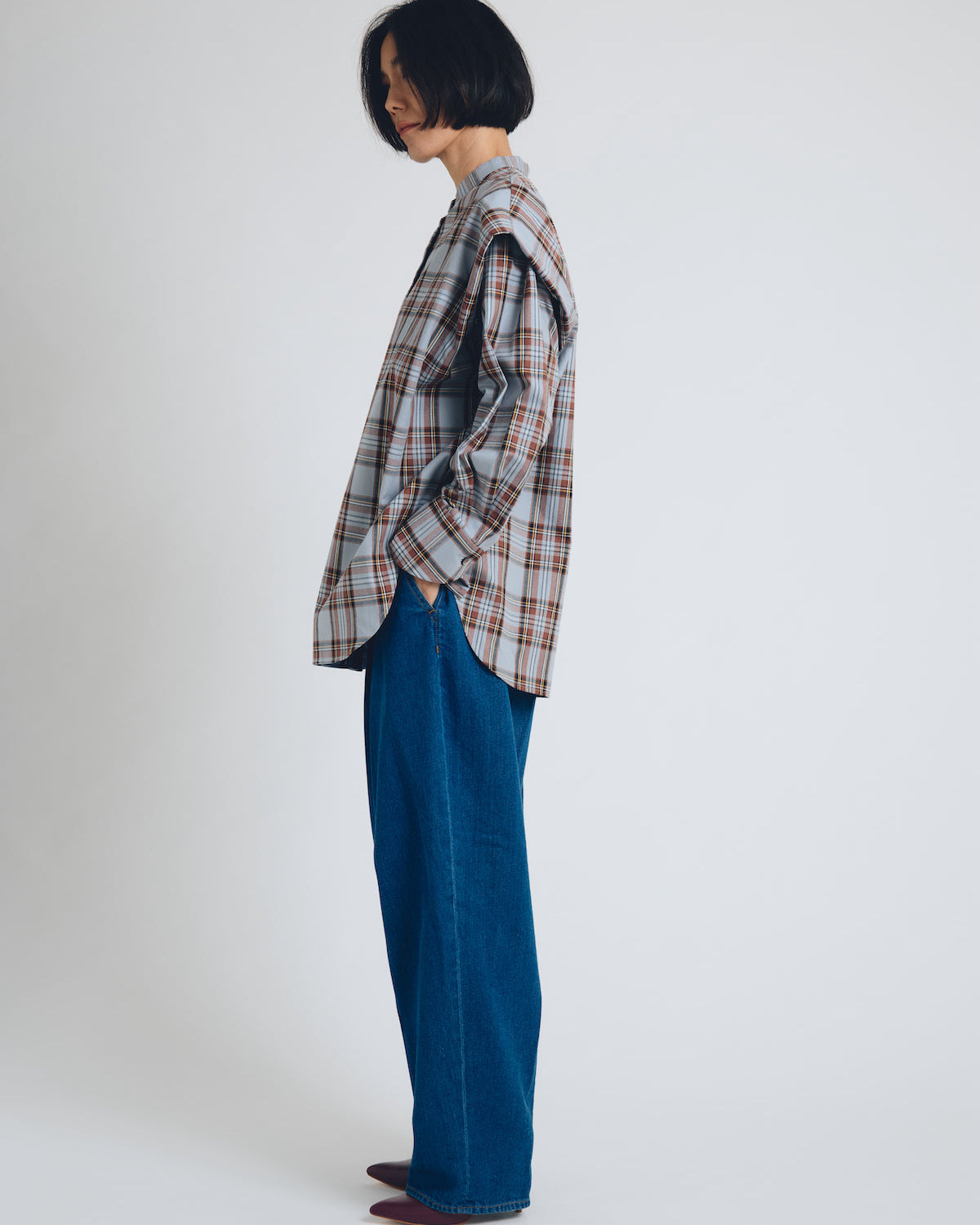 checked 2way sleeves shirt