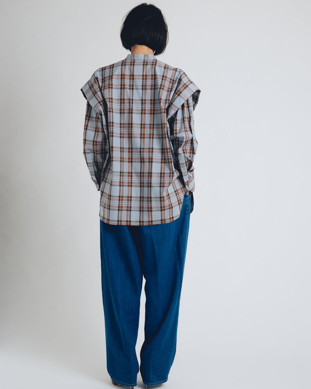 checked 2way sleeves shirt