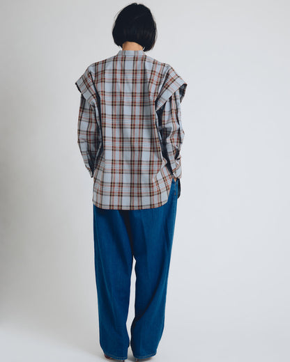 checked 2way sleeves shirt