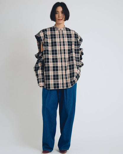 checked 2way sleeves shirt