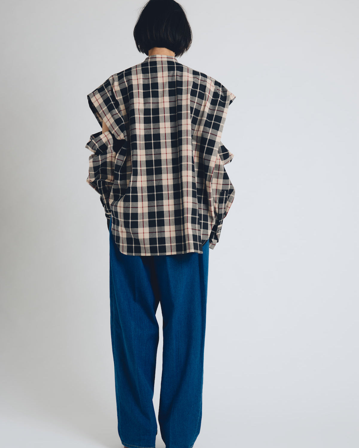 checked 2way sleeves shirt