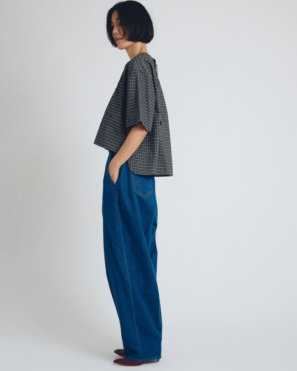 checked T-blouse short