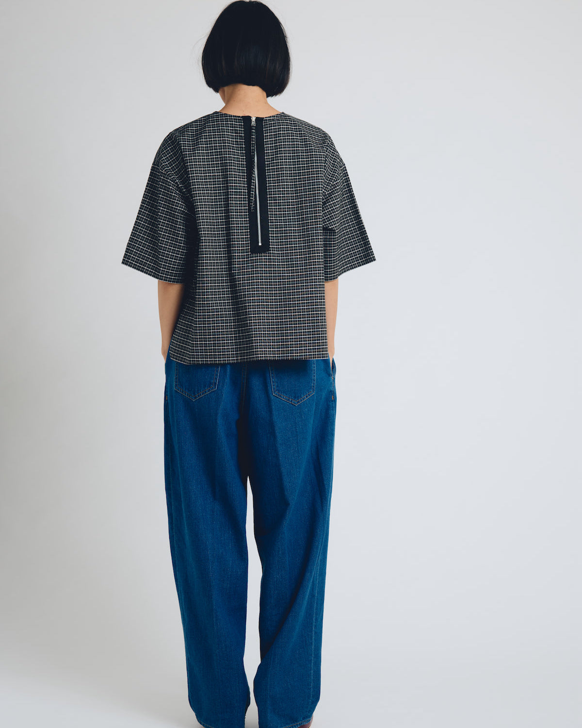 checked T-blouse short