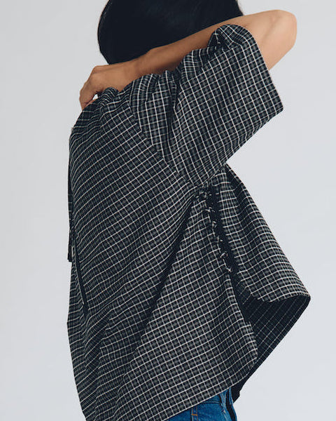 checked T-blouse short