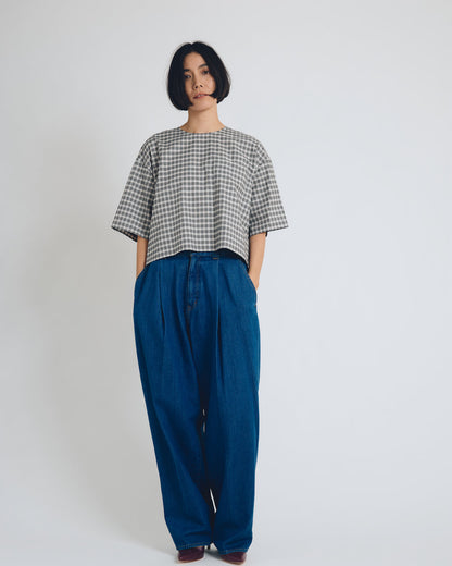 checked T-blouse short