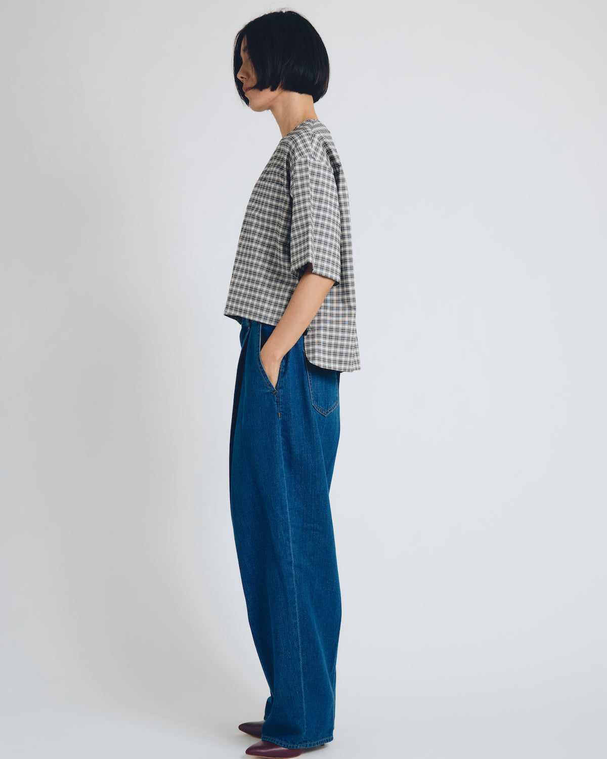 checked T-blouse short