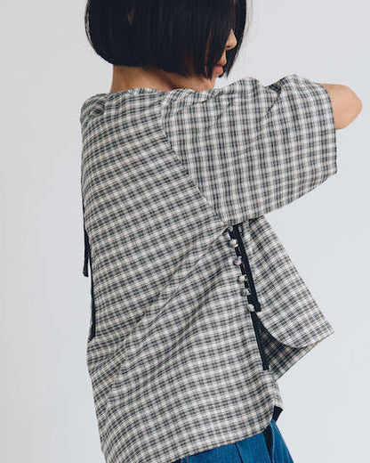 checked T-blouse short