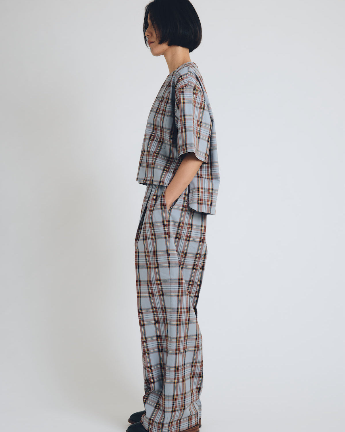 checked T-blouse short
