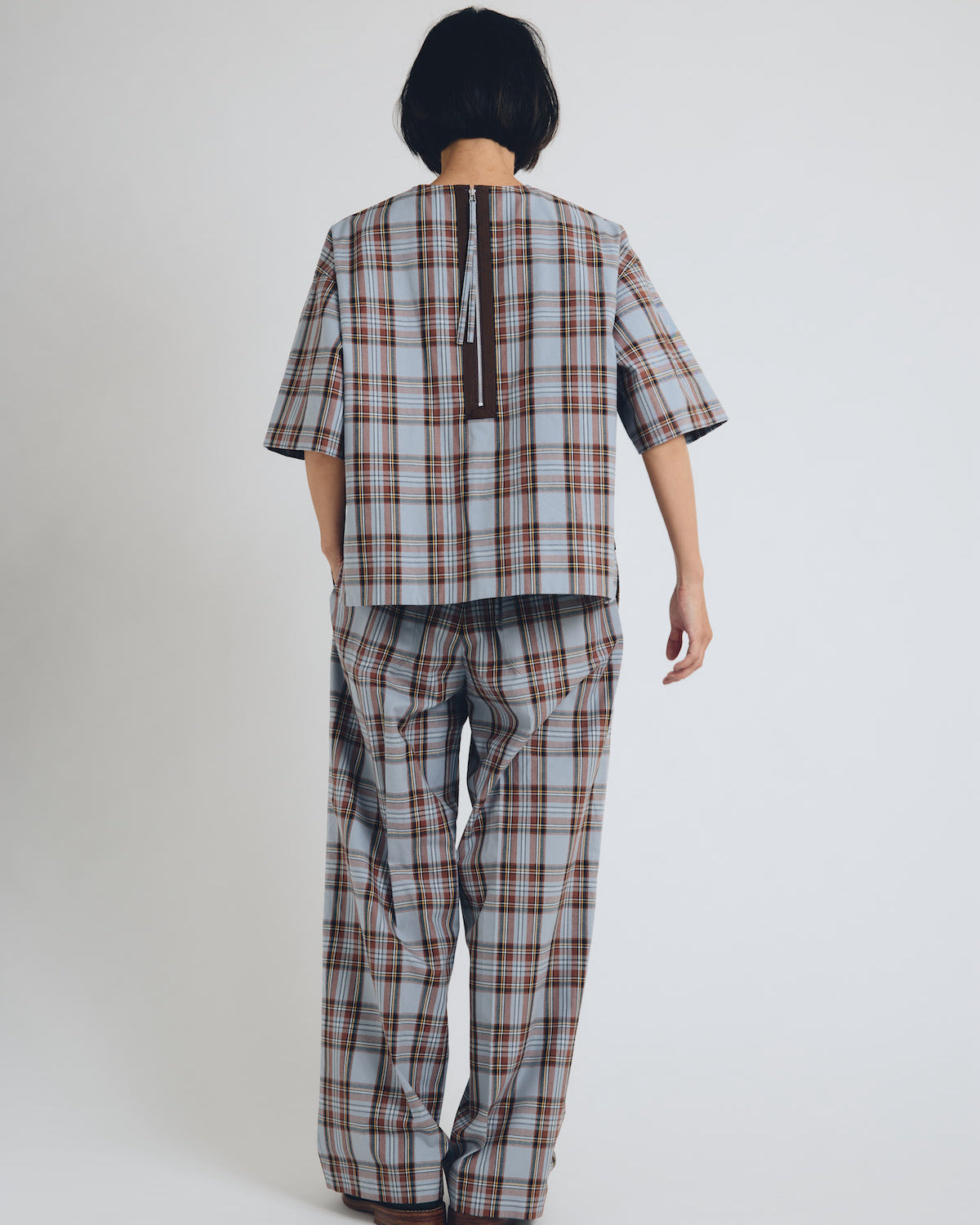 checked T-blouse short