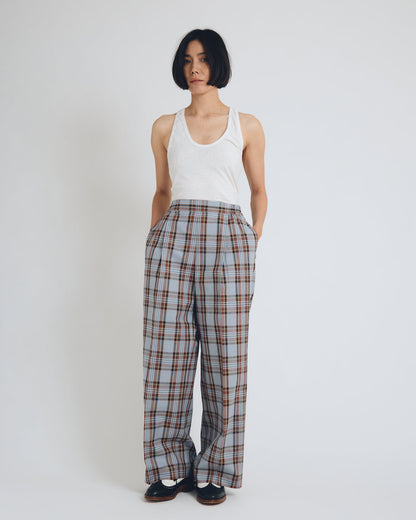 checked wide leg trousers