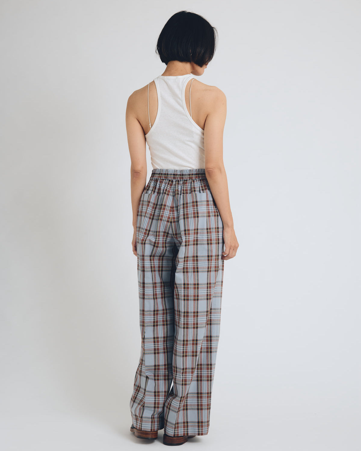 checked wide leg trousers