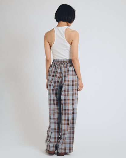checked wide leg trousers