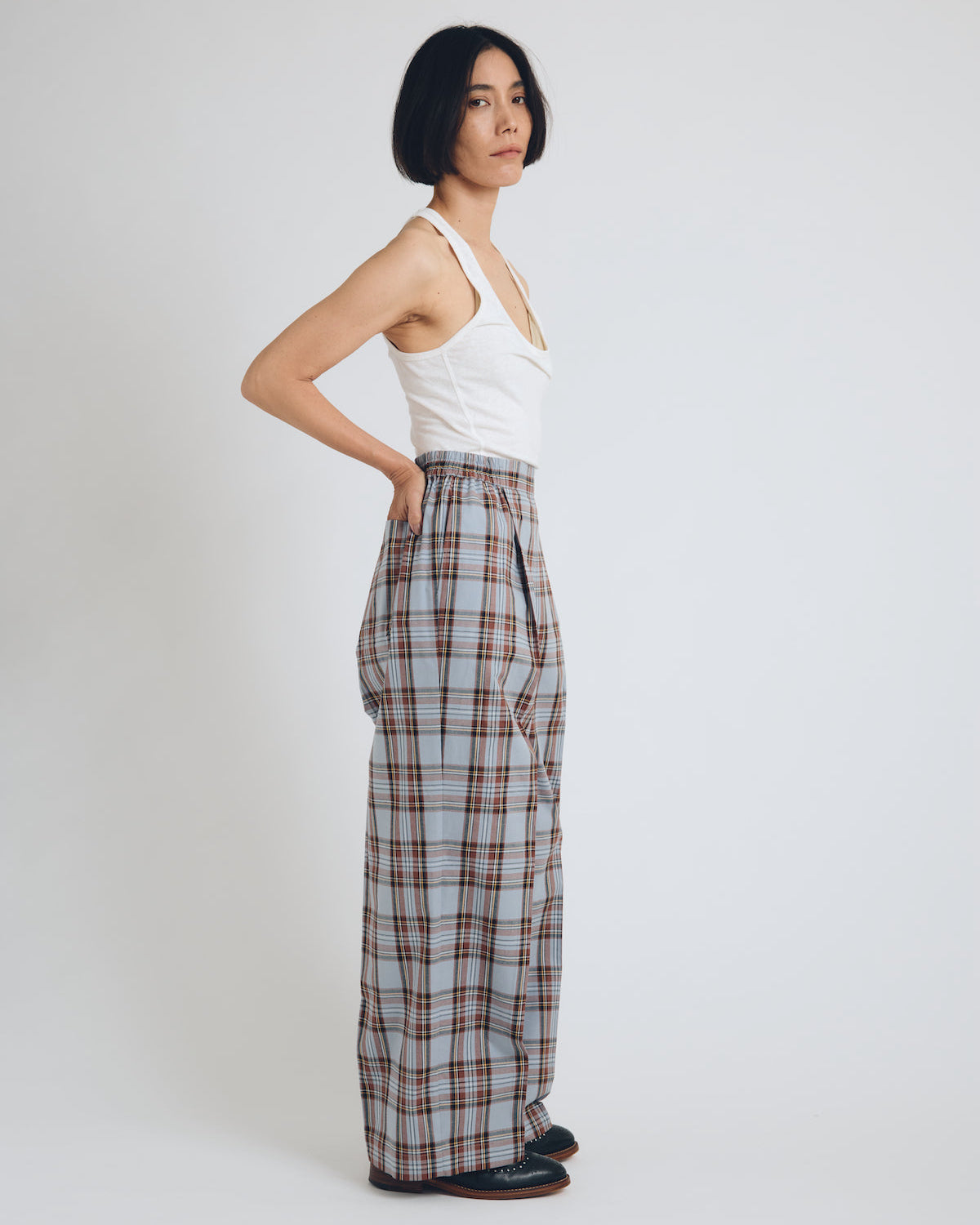 checked wide leg trousers