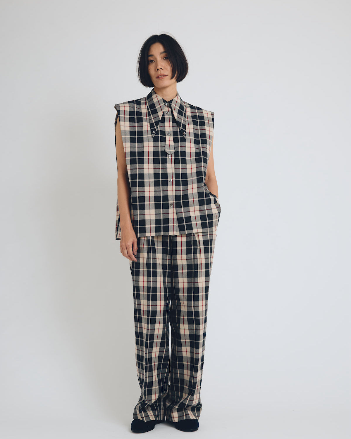 checked wide leg trousers