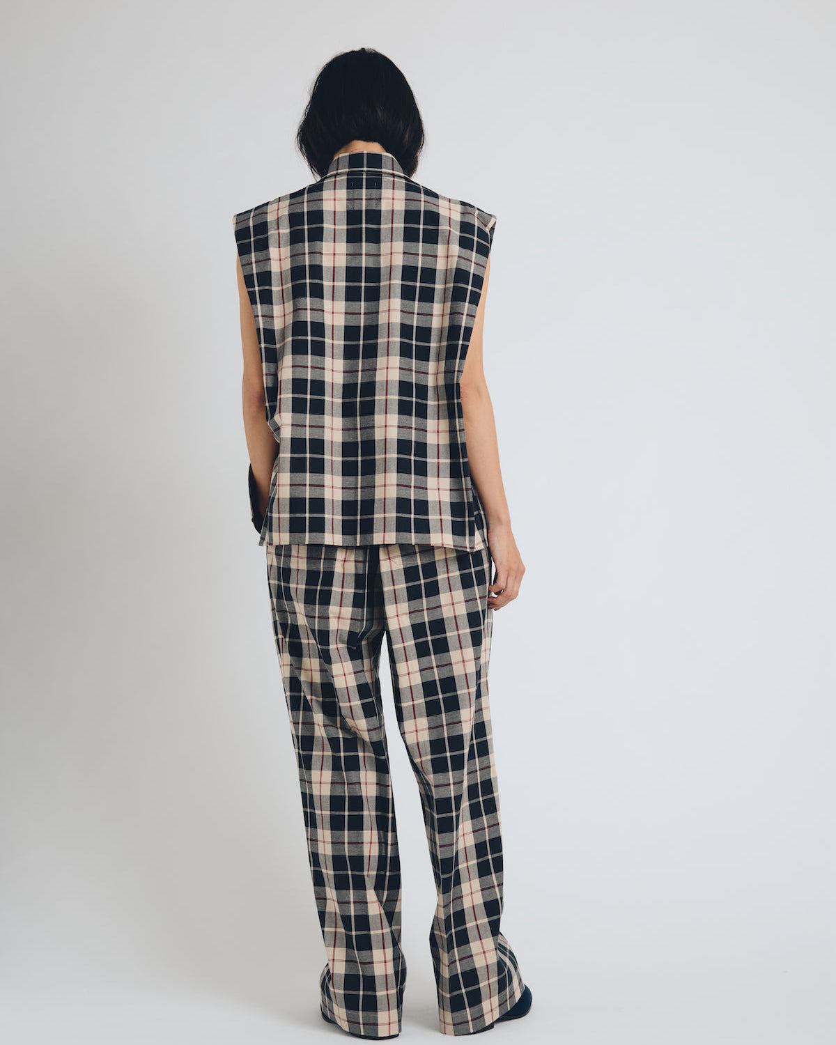 checked wide leg trousers