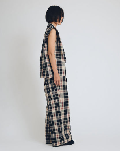 checked wide leg trousers