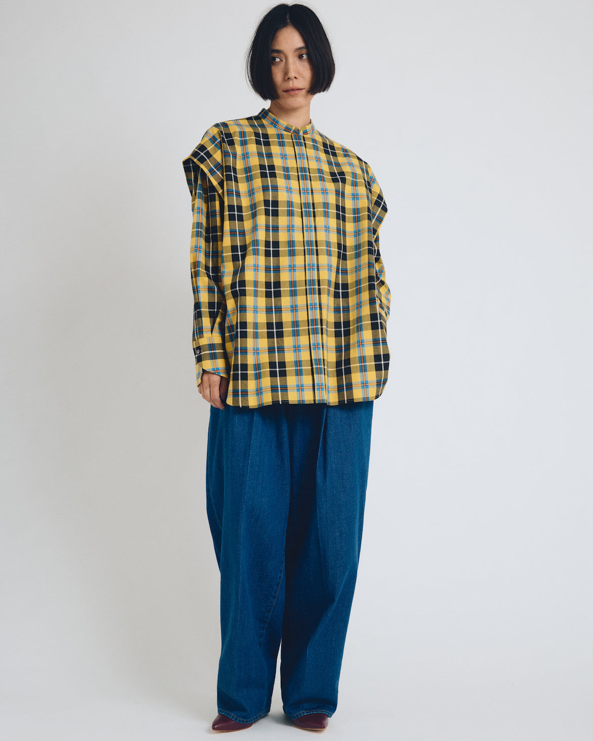 checked 2way sleeves shirt