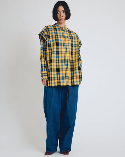checked 2way sleeves shirt