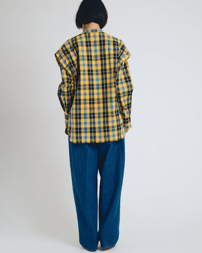 checked 2way sleeves shirt