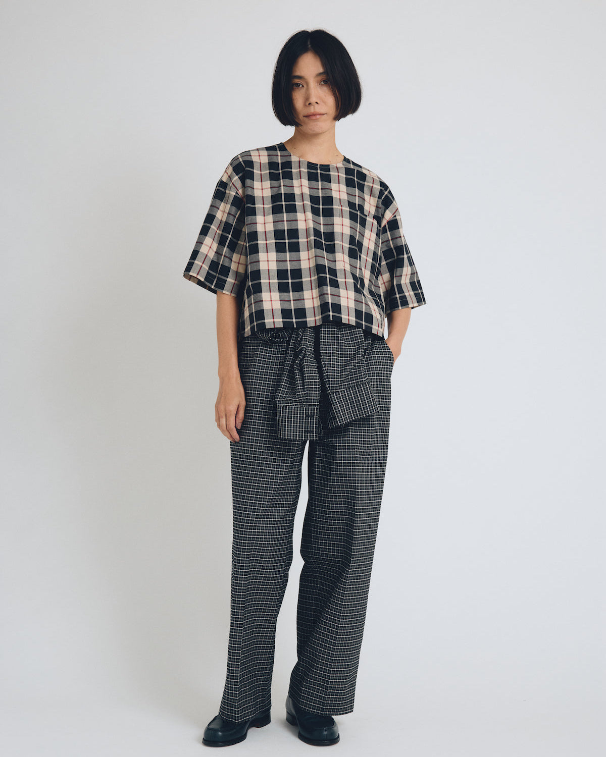 checked T-blouse short