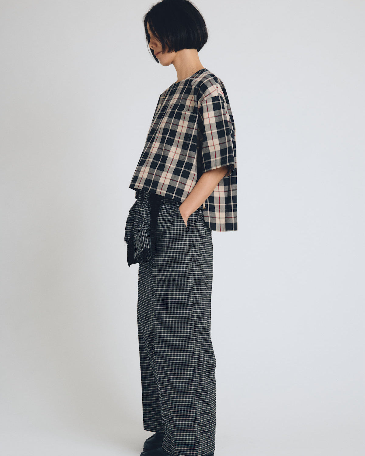 checked T-blouse short