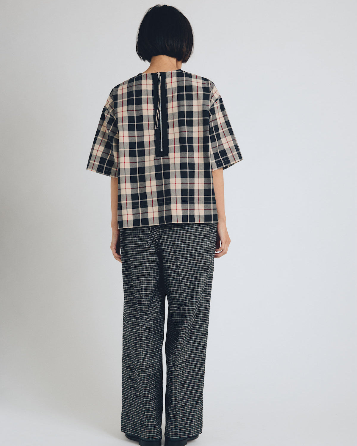 checked T-blouse short