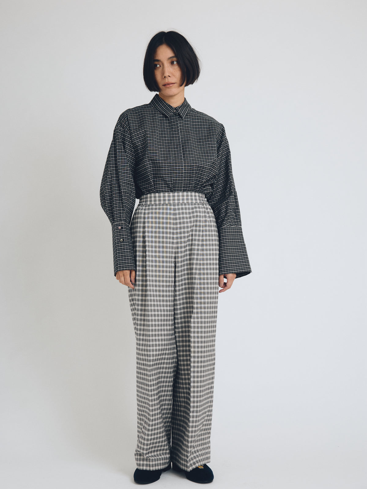 checked wide leg trousers