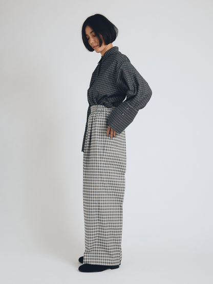 checked wide leg trousers