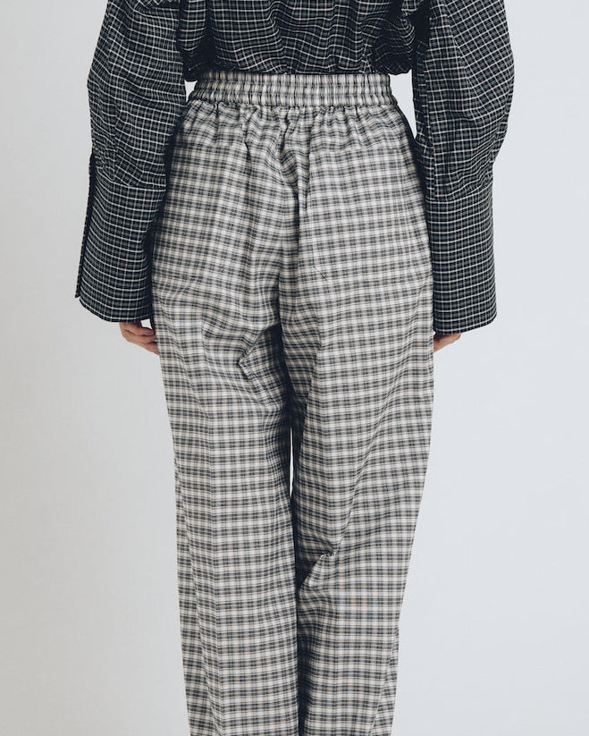 checked wide leg trousers