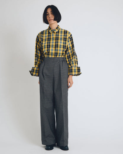 checked wide leg trousers