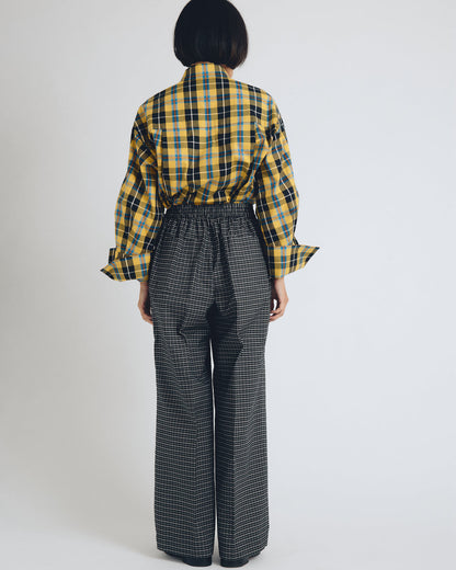 checked wide leg trousers