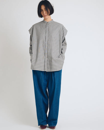 checked 2way sleeves shirt