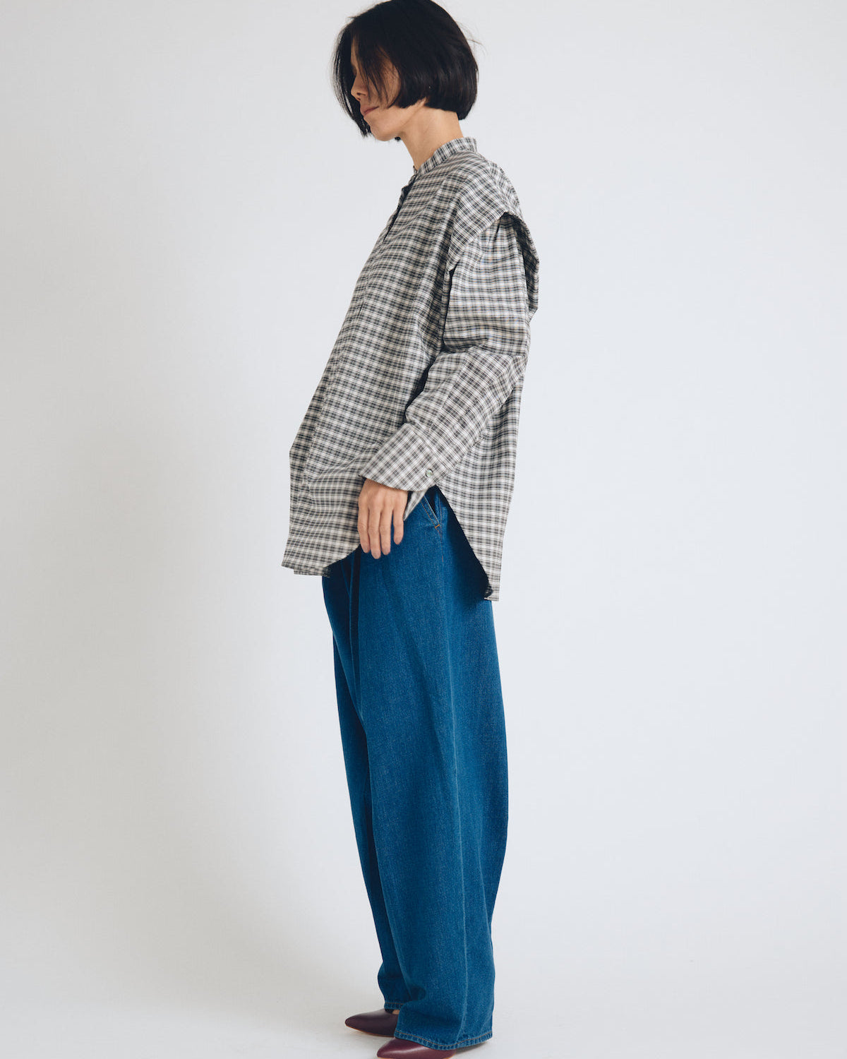 checked 2way sleeves shirt