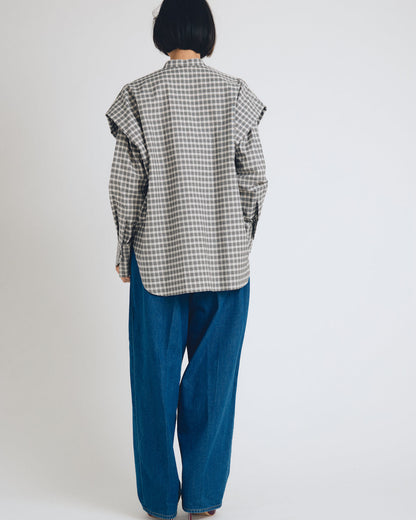 checked 2way sleeves shirt