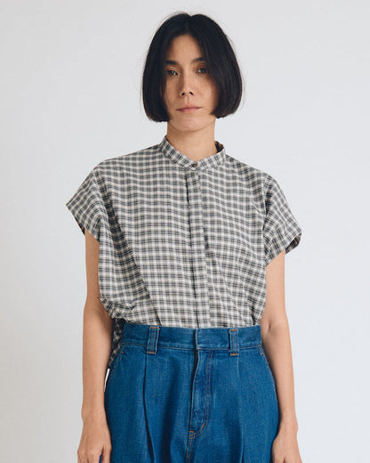 checked 2way sleeves shirt