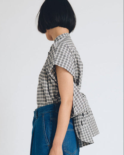checked 2way sleeves shirt