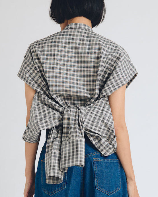 checked 2way sleeves shirt