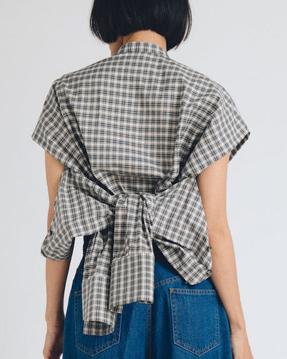 checked 2way sleeves shirt