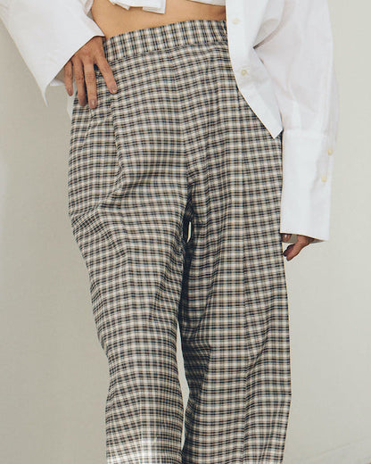 checked wide leg trousers