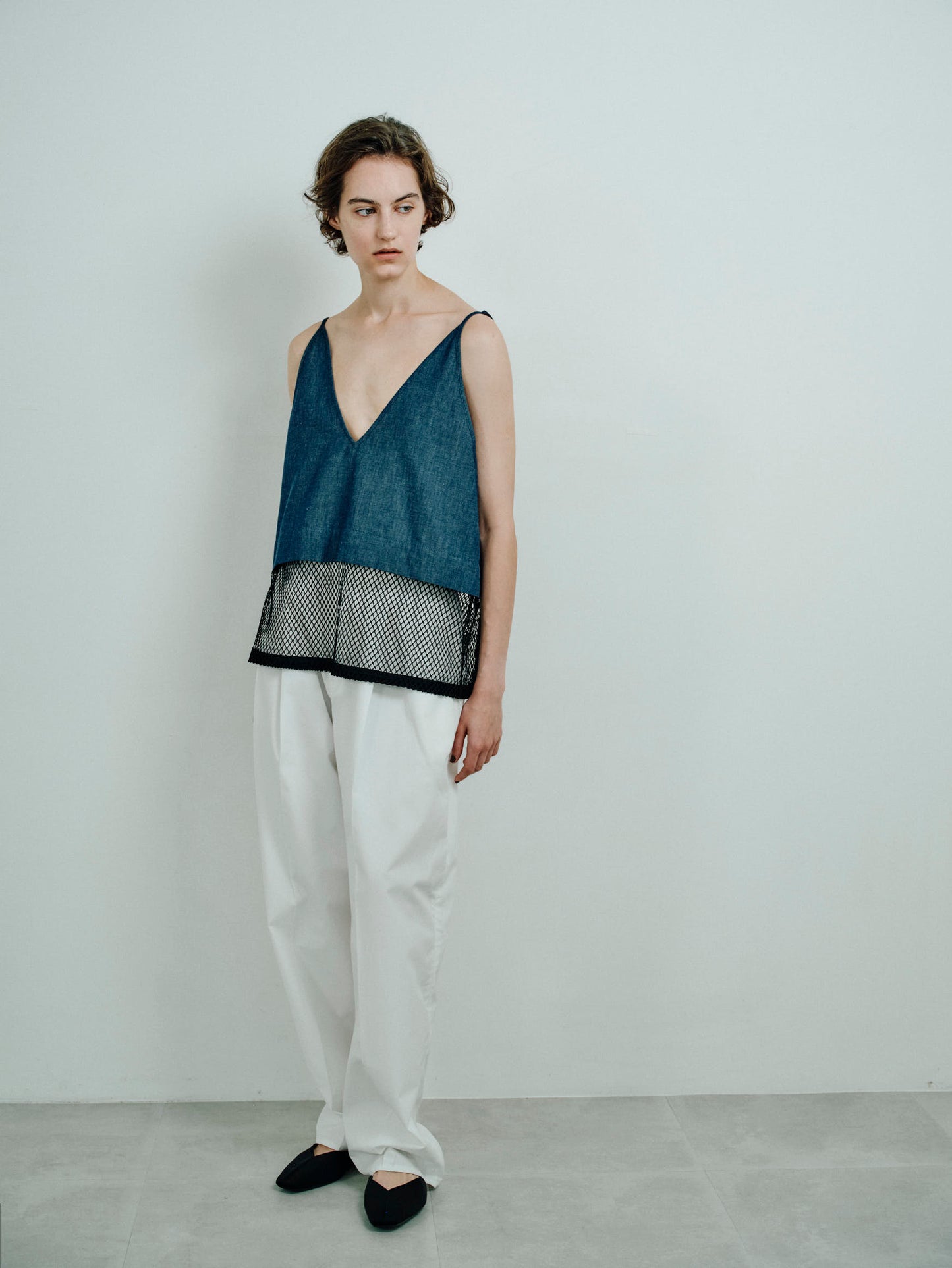 mesh camisole short denim